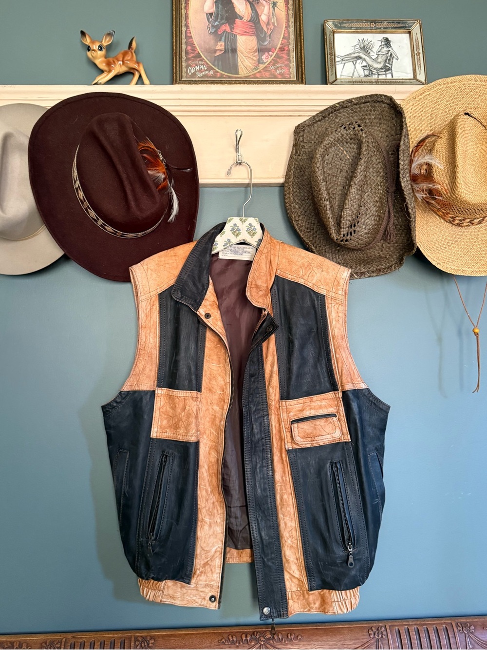 Men's Two-Tone Leather Vest - Black & Tan sz large